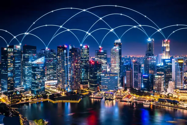 City network connects modern buildings.